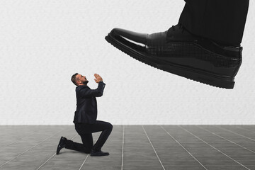 An employee begs his boss not to fire him