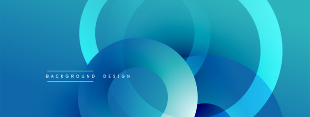 Abstract blue background. Overlapping circles create dynamic visual effect. Modern design elements present smooth gradients.