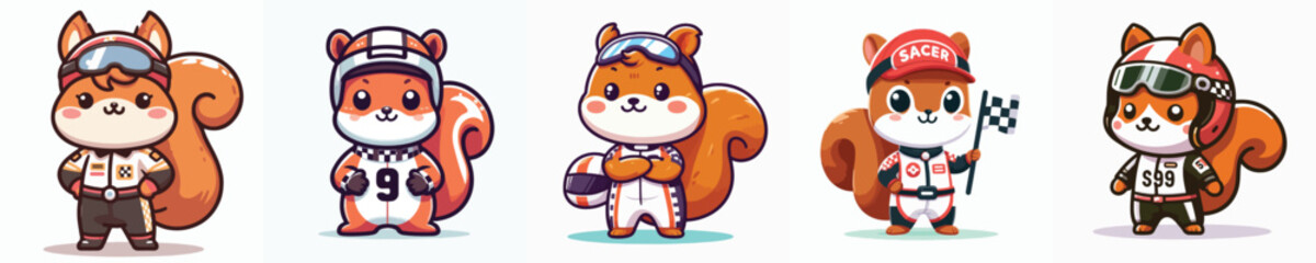 cute squirrel vector in racer costume