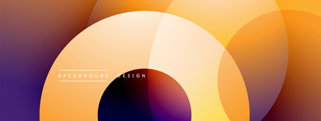 Abstract fluid shapes overlap, creating warm color gradients. Design features orange, purple, yellow hues. Modern background texture.
