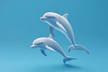 Obraz premium Two playful dolphins swimming gracefully in a vibrant blue ocean, showcasing their agility and joy