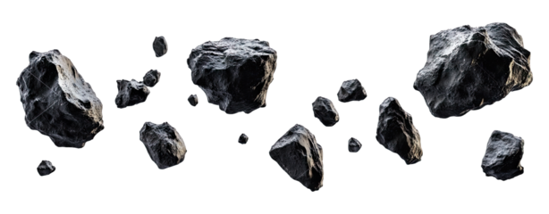 A Collection Of Ten Grey Space Rocks Of Varying Sizes Isolated On A Transparent Background