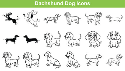 Obraz premium Collection of Fun Cartoon Dachshund Dog Illustrations and Icons in Different Poses