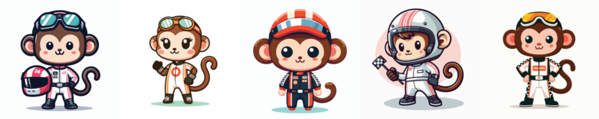 cute monkey vector in racer costume