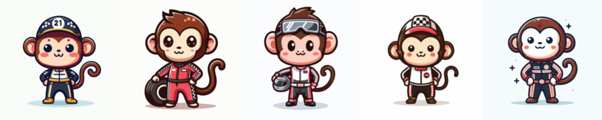 cute monkey vector in racer costume