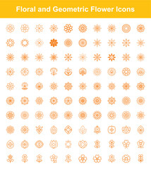 Collection of Outline Flower Icons for Design and Decoration Projects