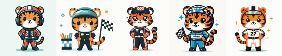 cute tiger vector in racer costume