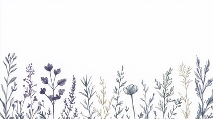 Fototapeta premium Drawn illustration featuring various types of wild grasses and flowers
