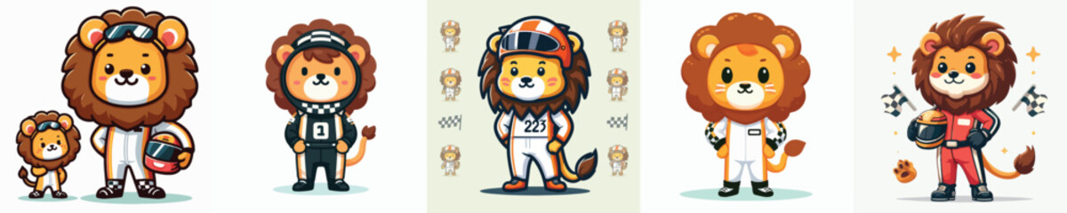 cute lion vector in racer costume