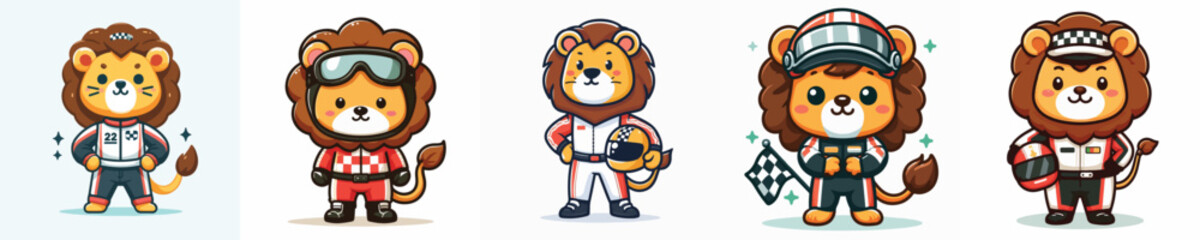 cute lion vector in racer costume