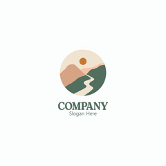 Serene Mountain River Logo Design Pastel Colors Nature Scene Branding Minimalist Artwork for Company Identity