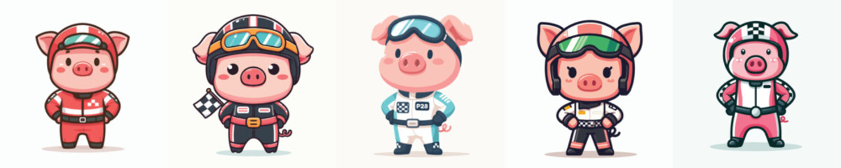 cute pig vector in racer costume