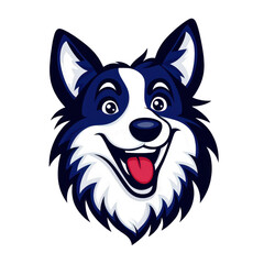 A cheerful cartoon wolf face with a vibrant blue color scheme, featuring a big smile and playful expression set against a white isolated background.