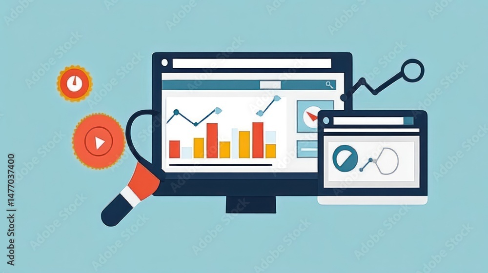 Aufkleber digital marketing analytics dashboard: website traffic, performance monitoring and data visualizatio