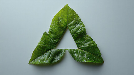 Green leaves arranged in triangle formation on a light background