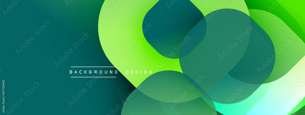 Poster abstract background features overlapping circles, gradients. green hues dominate design, creating mo