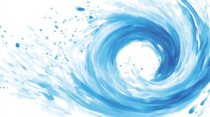 Abstract Blue Water Swirl Vortex with Splashes on White Background Artistic Illustration Design Element
