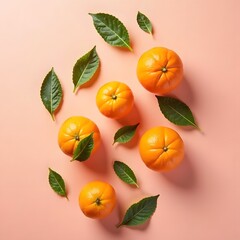 Vibrant Mandarins and Mint Leaves on Blush Pink Background