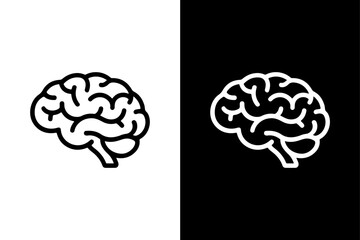 Black Brain Vector Icon Clean Silhouette on White Background.