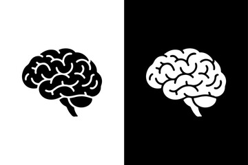 Human Brain Vector Logo Flat Silhouette in Black on White Background.