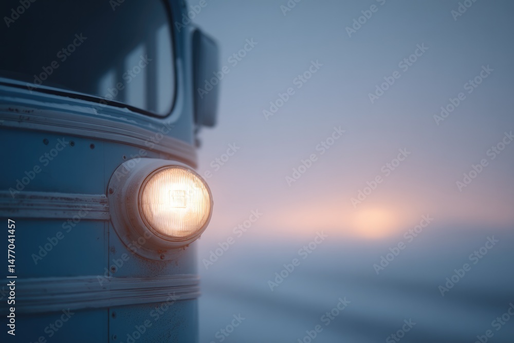 Poster close-up of old bus showcasing its weathered details background blurred to enhance focus with ample 