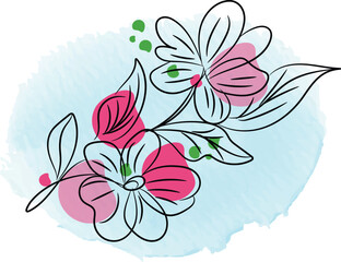 Elegant Watercolor Floral Design with Line Art Flowers