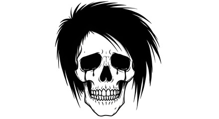 Obraz premium Emo Skull Illustration with Black Hair