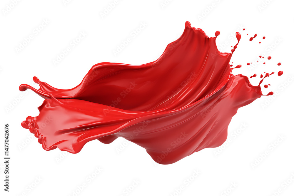 Poster vibrant red paint splashing and swirling on a trasparent background