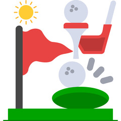 Golf Tee Icon � Club, Ball, Course Flag, Outdoor Sport