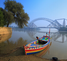 Fototapeta premium Ayoub & Lansdowne Bridge at Indus River, Sukkur, Sindh, Pakistan