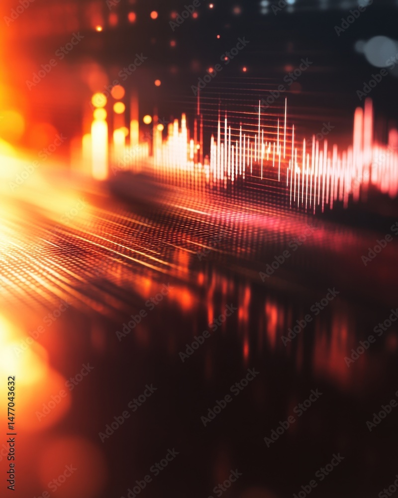 Aufkleber abstract audio waveform visualization with grid pattern in warm orange tones, modern technology conc