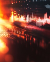Abstract audio waveform visualization with grid pattern in warm orange tones, modern technology concept, close-up