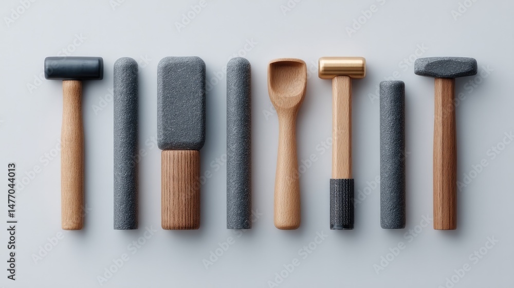 Poster collection of mining tools isolated on clean white background provides ample copy space focusing on 
