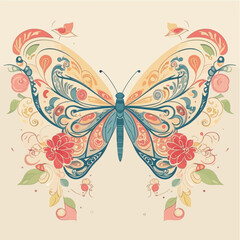 Detailed Butterfly Illustration_Floral Accents_Pastel Color Palette_Artistic Design_Nature Inspired Artwork_Whimsical Butterfly Art_Elegant Butterfly Motif_Decorative Butterfly Image