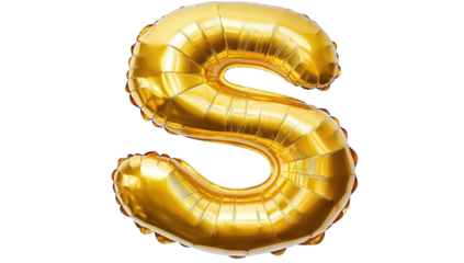 Golden Letter S Balloon Isolated On Transparent Background