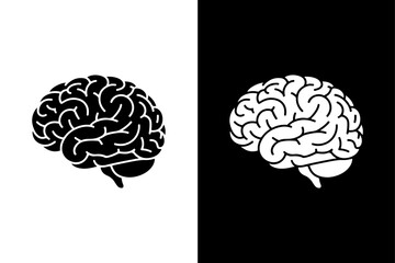 Human Brain Silhouette Flat Vector Icon in Monochrome Style.