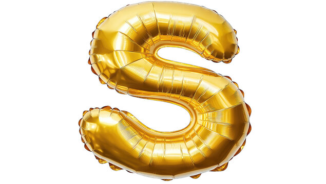 Golden Letter S Balloon Isolated On Transparent Background