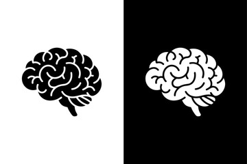 Human Brain Silhouette Flat Vector Icon in Monochrome Style.