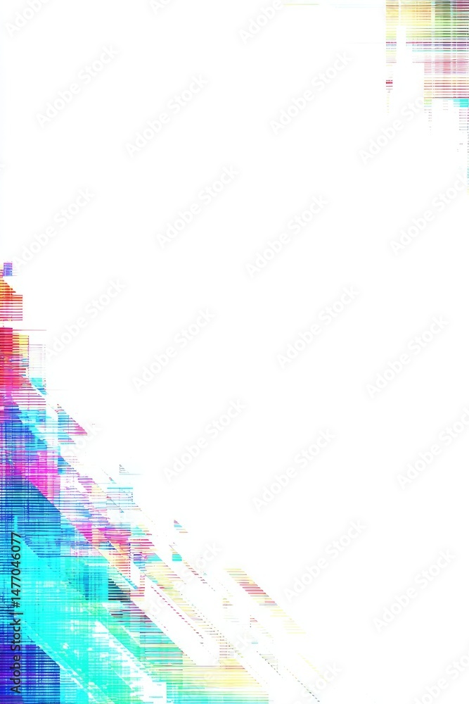 Poster digital glitch-art pattern fills frame with vibrant pixelated distortions creating sense of digital 