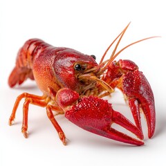 A Vibrant Red Crawfish Isolated on White Background Perfect for Seafood Restaurant Menus or Culinary Websites
