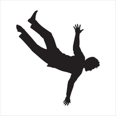 Silhouette of falling man isolated on white background, business risk and danger concept.