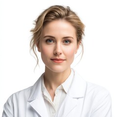 Portrait of a Confident Young Female Doctor in a White Coat Smiling and Looking Directly at the Camera