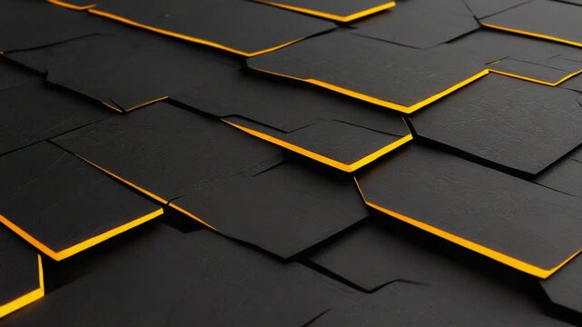 Abstract Black and Orange Geometric Pattern:  Glowing Hexagonal Tiles