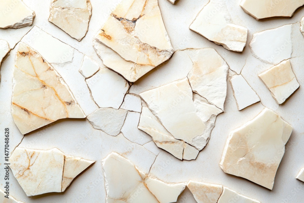 Aufkleber overhead close-up of broken marble tile pieces forming a mosaic pattern with visible cracks and text