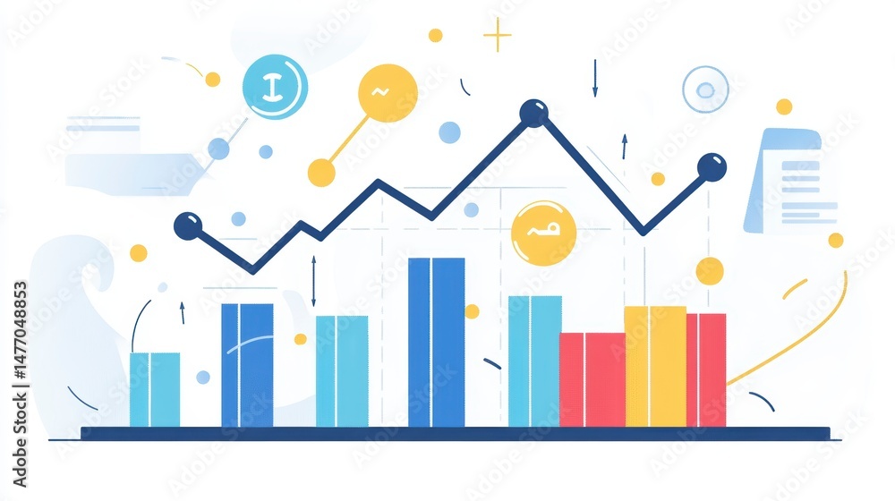 Aufkleber Upward trending graph with bar charts and data points illustrating business growth and financial success.