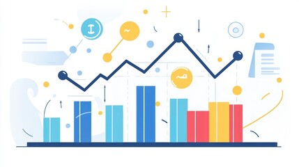 Fototapeta premium Upward trending graph with bar charts and data points illustrating business growth and financial success.