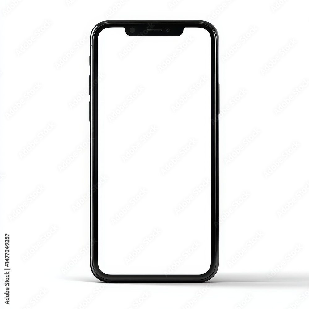 Poster modern black smartphone with blank screen isolated on white background for app presentation and mock