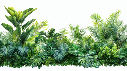 Obraz premium Vibrant tropical foliage border against white background for design projects