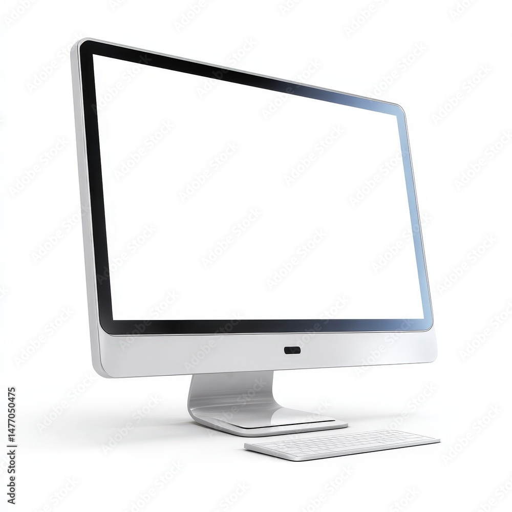 Poster modern sleek all in one computer with blank screen and wireless keyboard ready for your design