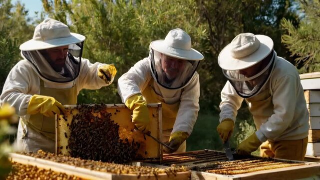 Beekeepers Inspecting Honeycomb